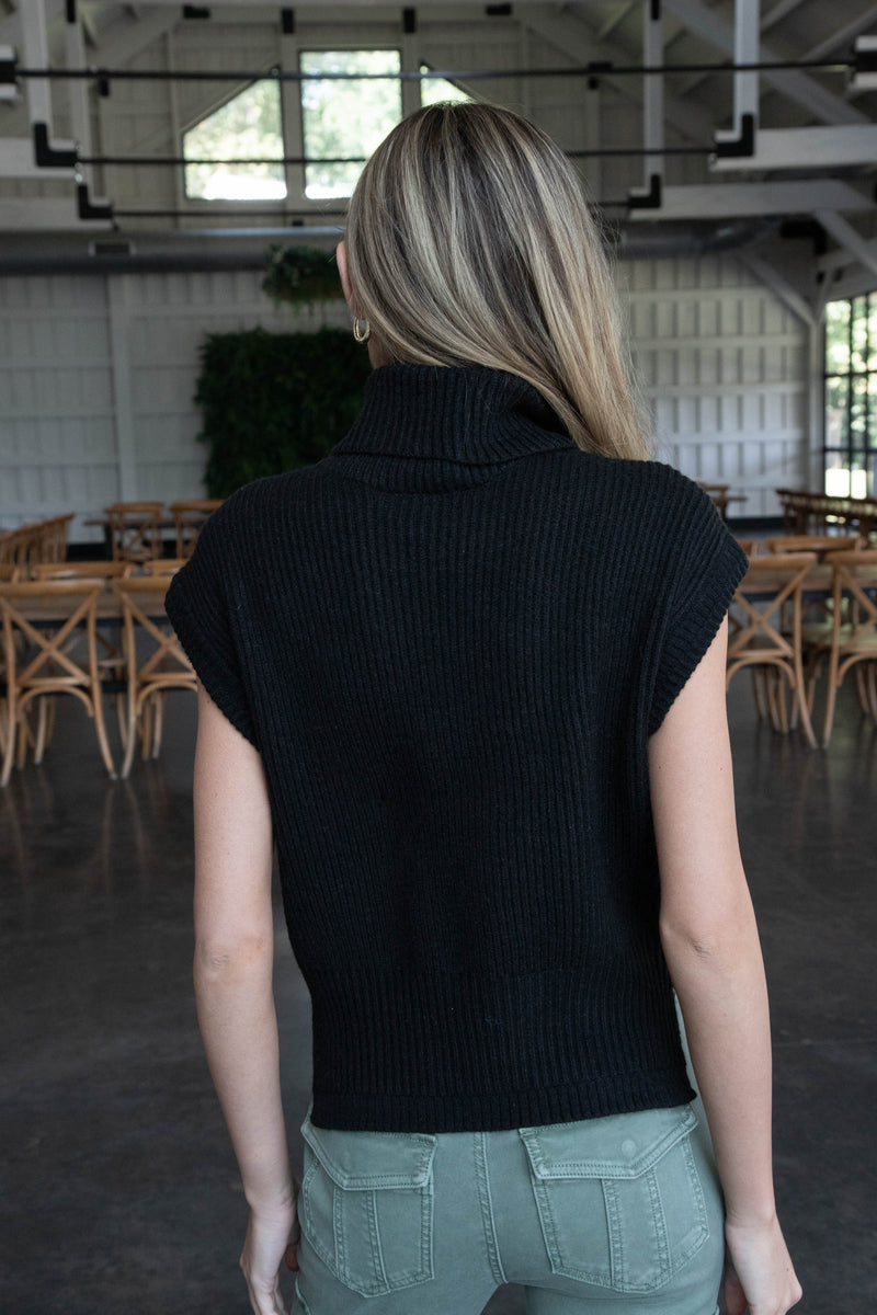 Caylee Turtle Neck Sweater Vest, Black