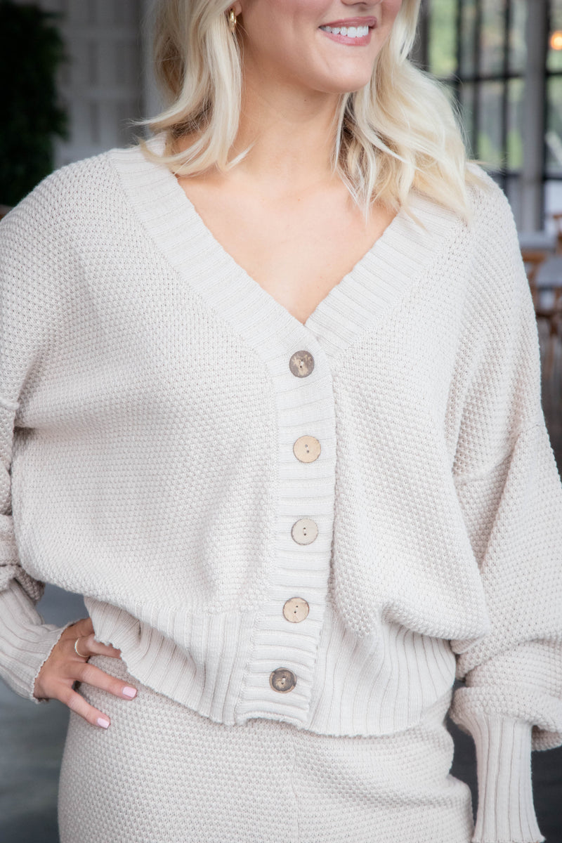 Milena Waffle Knit Cardigan, Ecru