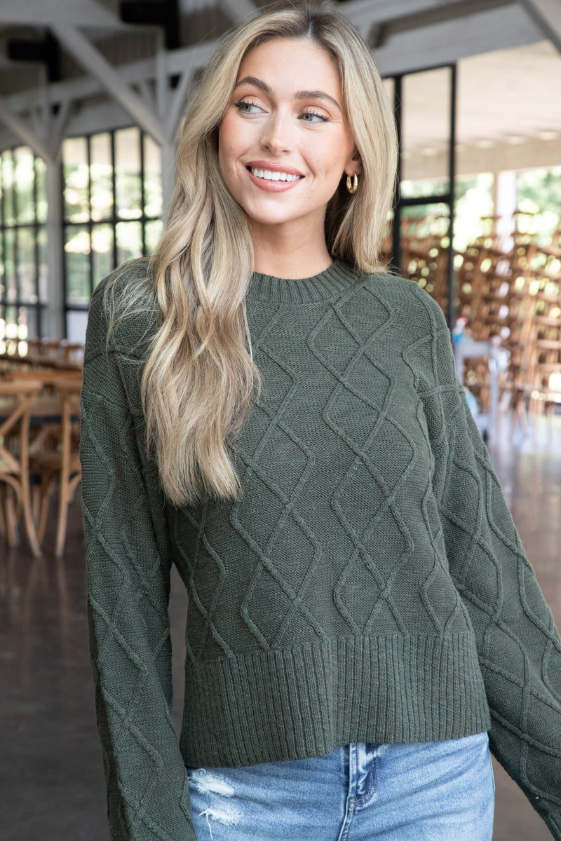 Coastal Cable Sweater, Dark Olive | Sanctuary