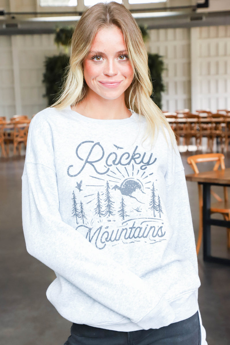 Rocky Mountains Graphic Sweatshirt, Light Heather Grey