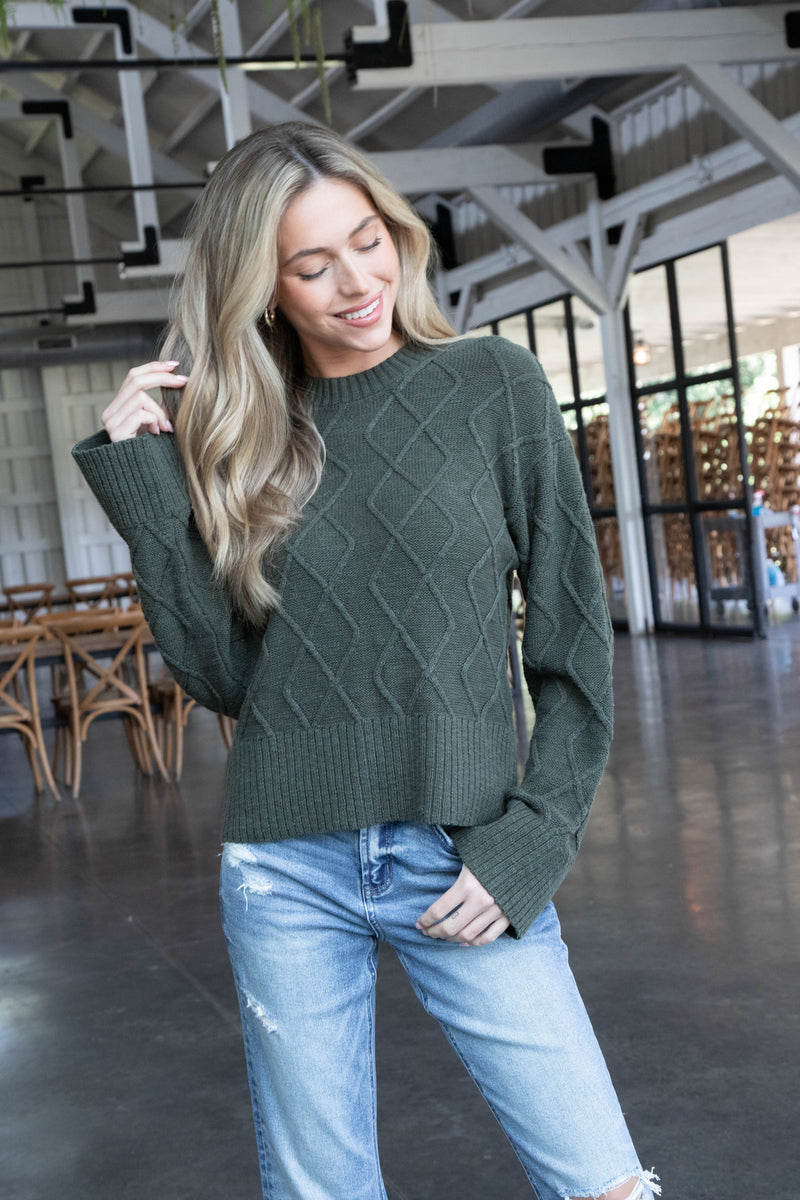 Coastal Cable Sweater, Dark Olive | Sanctuary