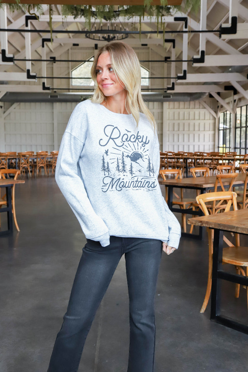 Rocky Mountains Graphic Sweatshirt, Light Heather Grey