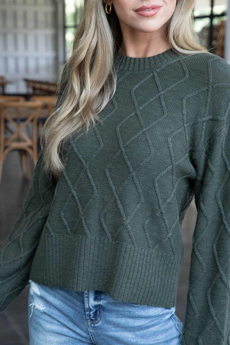 Coastal Cable Sweater, Dark Olive | Sanctuary