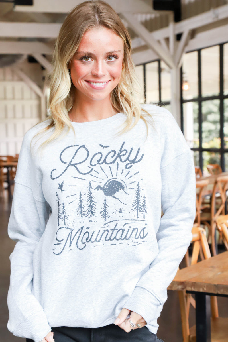 Rocky Mountains Graphic Sweatshirt, Light Heather Grey