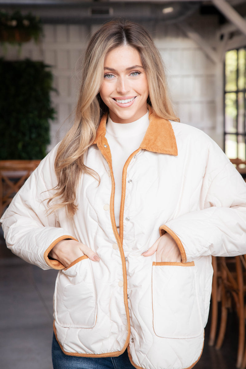 Vivien Quilted Jacket, Natural/Sepia