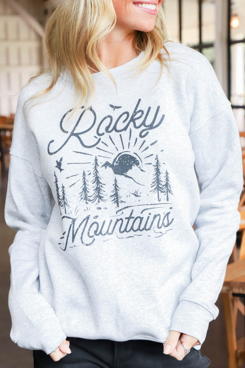 Rocky Mountains Graphic Sweatshirt, Light Heather Grey