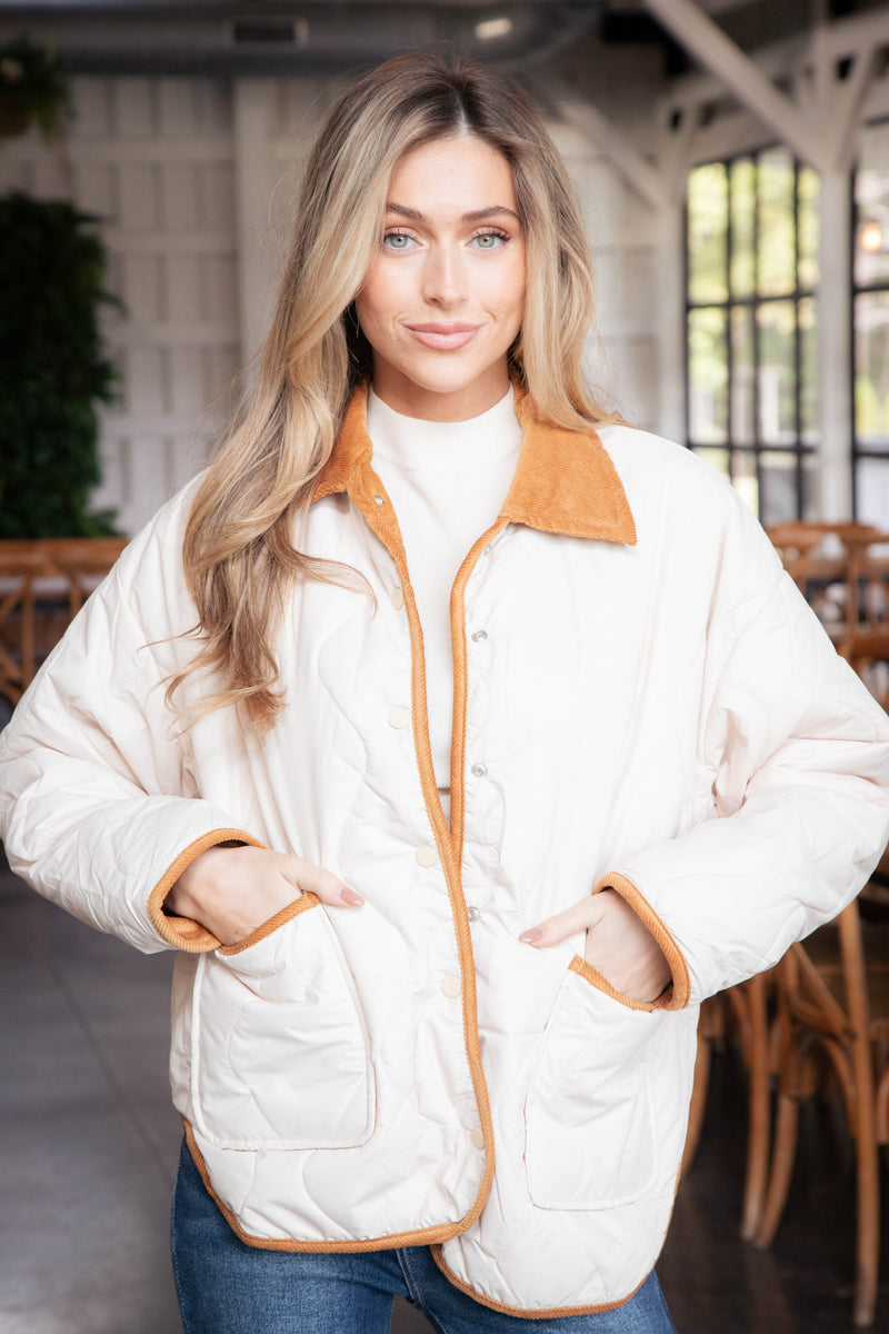 Vivien Quilted Jacket, Natural/Sepia