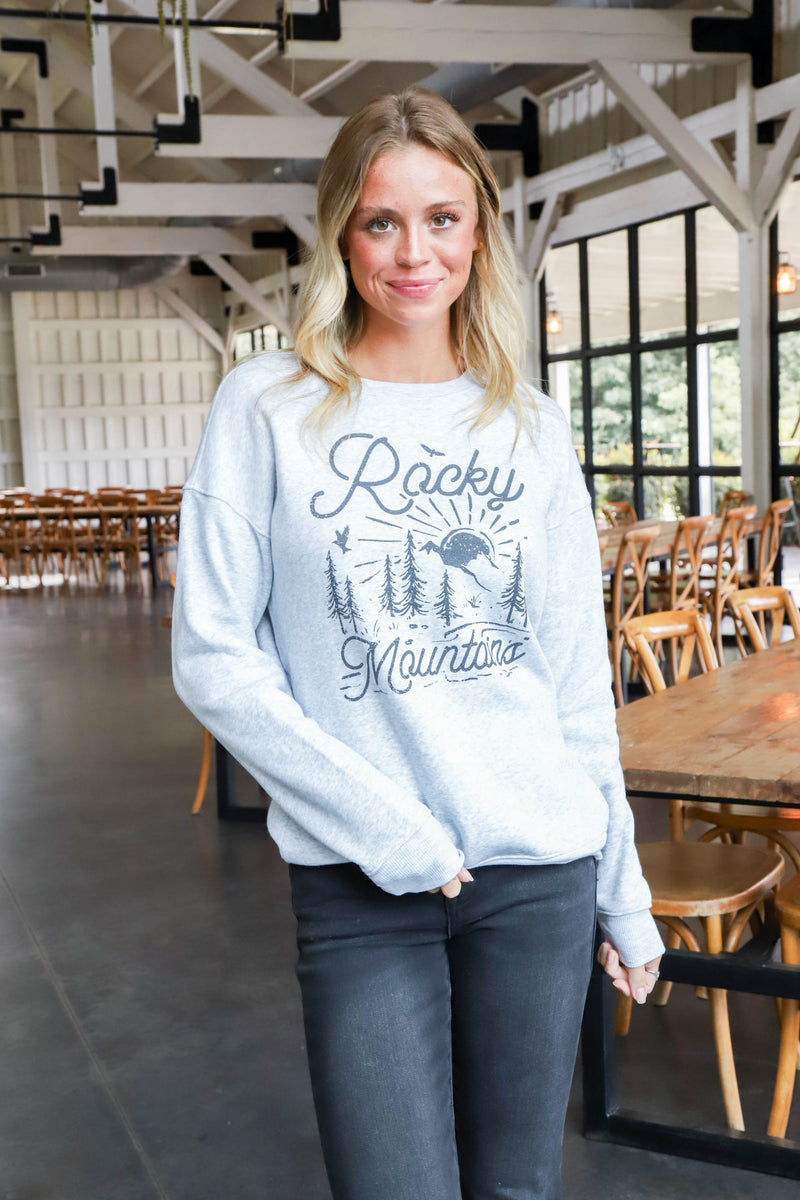 Rocky Mountains Graphic Sweatshirt, Light Heather Grey