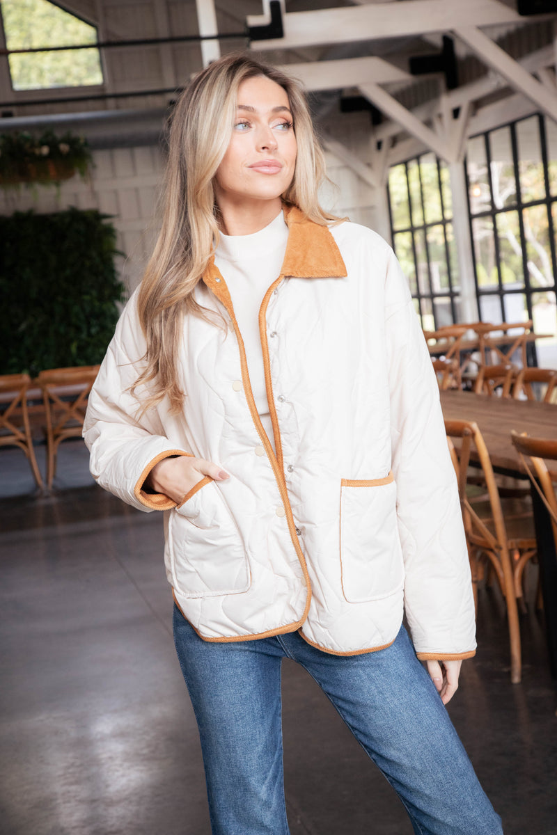 Vivien Quilted Jacket, Natural/Sepia