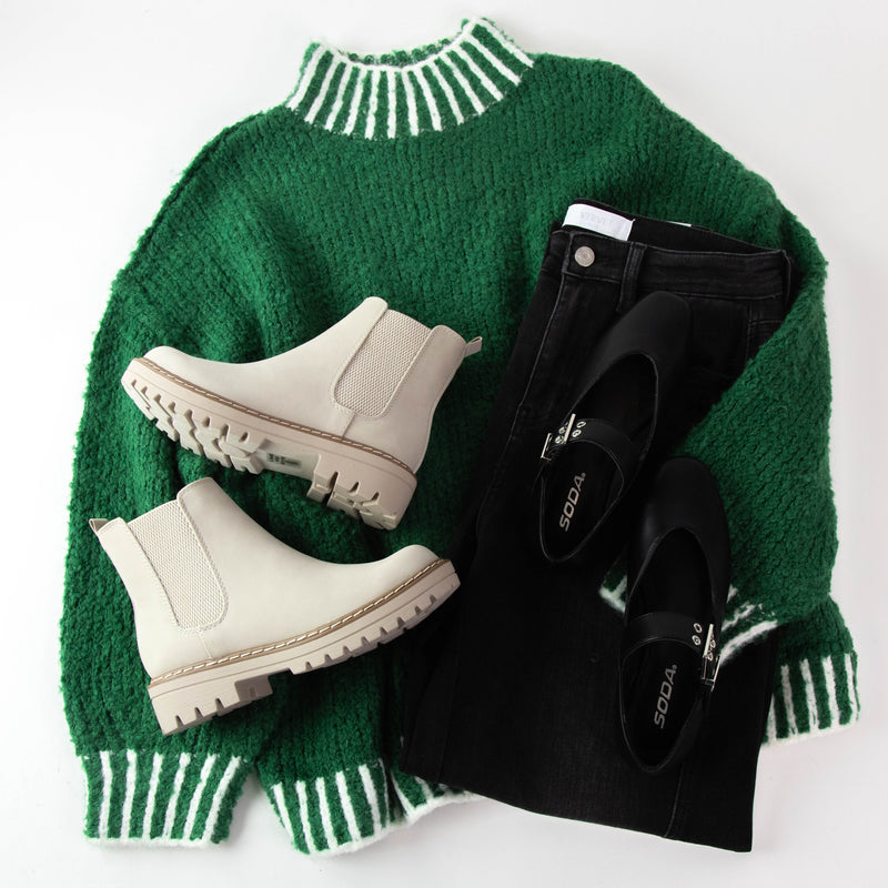 Sarina Contrast Stitched Sweater, Green