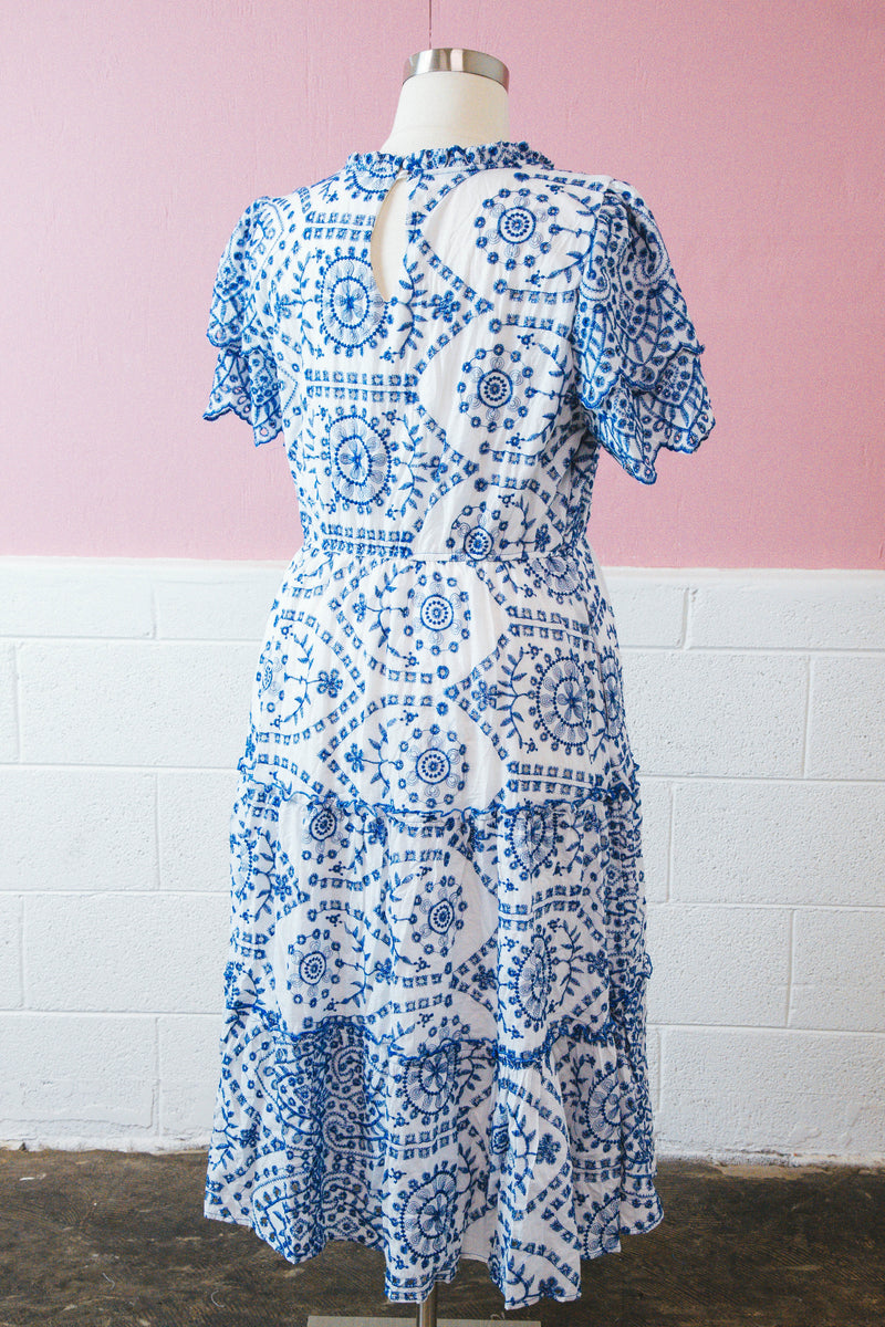 Stella Eyelet Lace Midi Dress, Blue | Extended Sizes