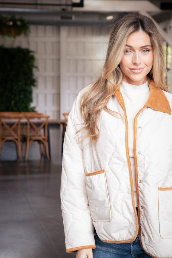 Vivien Reversible Quilted Jacket, Natural/Sepia