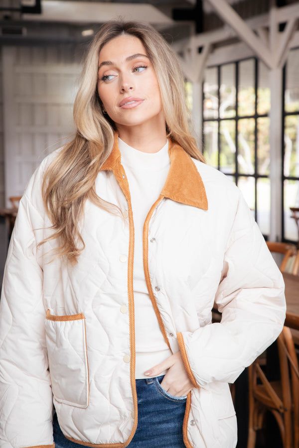 Vivien Reversible Quilted Jacket, Natural/Sepia