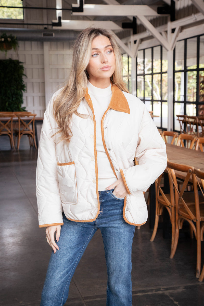 Vivien Quilted Jacket, Natural/Sepia