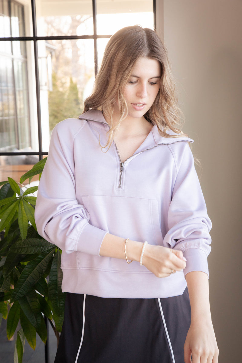 Sukey Quarter Zip Sweatshirt, Lilac Gray