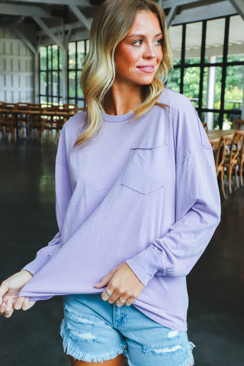 Ari Washed Pocket Tee, Lavender