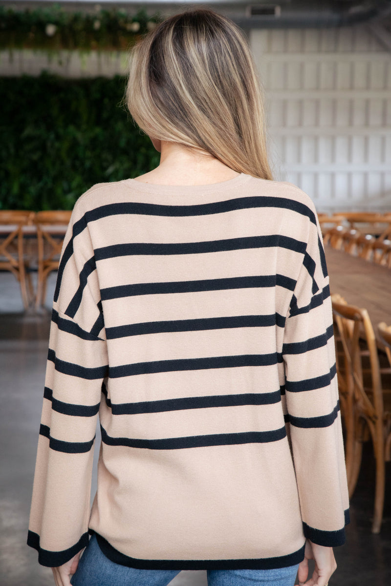 Silvia Striped Sweater Top, Light Taupe