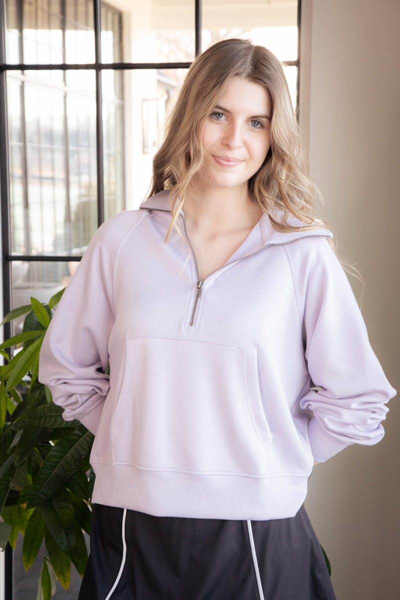 Sukey Quarter Zip Sweatshirt, Lilac Gray