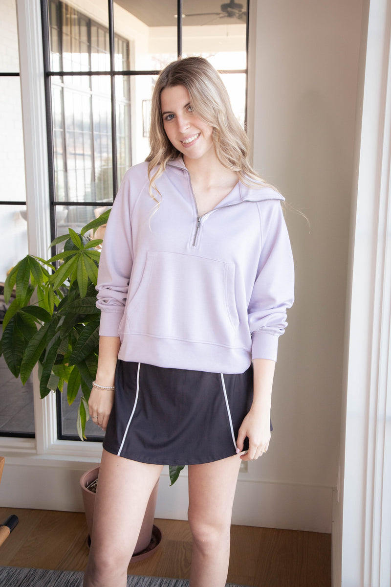 Sukey Quarter Zip Sweatshirt, Lilac Gray