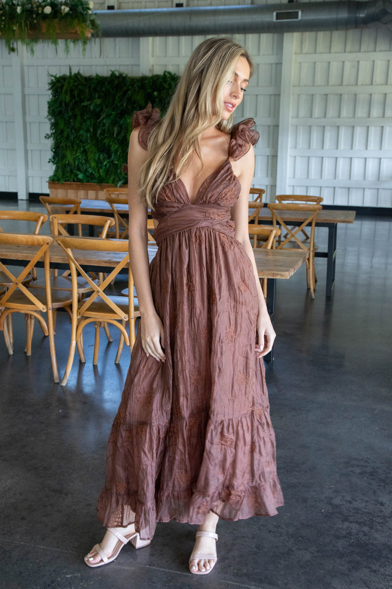 Samara Monochromatic Maxi Dress, Brown Floral