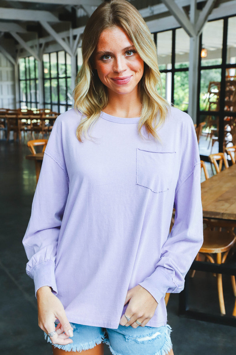 Ari Washed Pocket Tee, Lavender