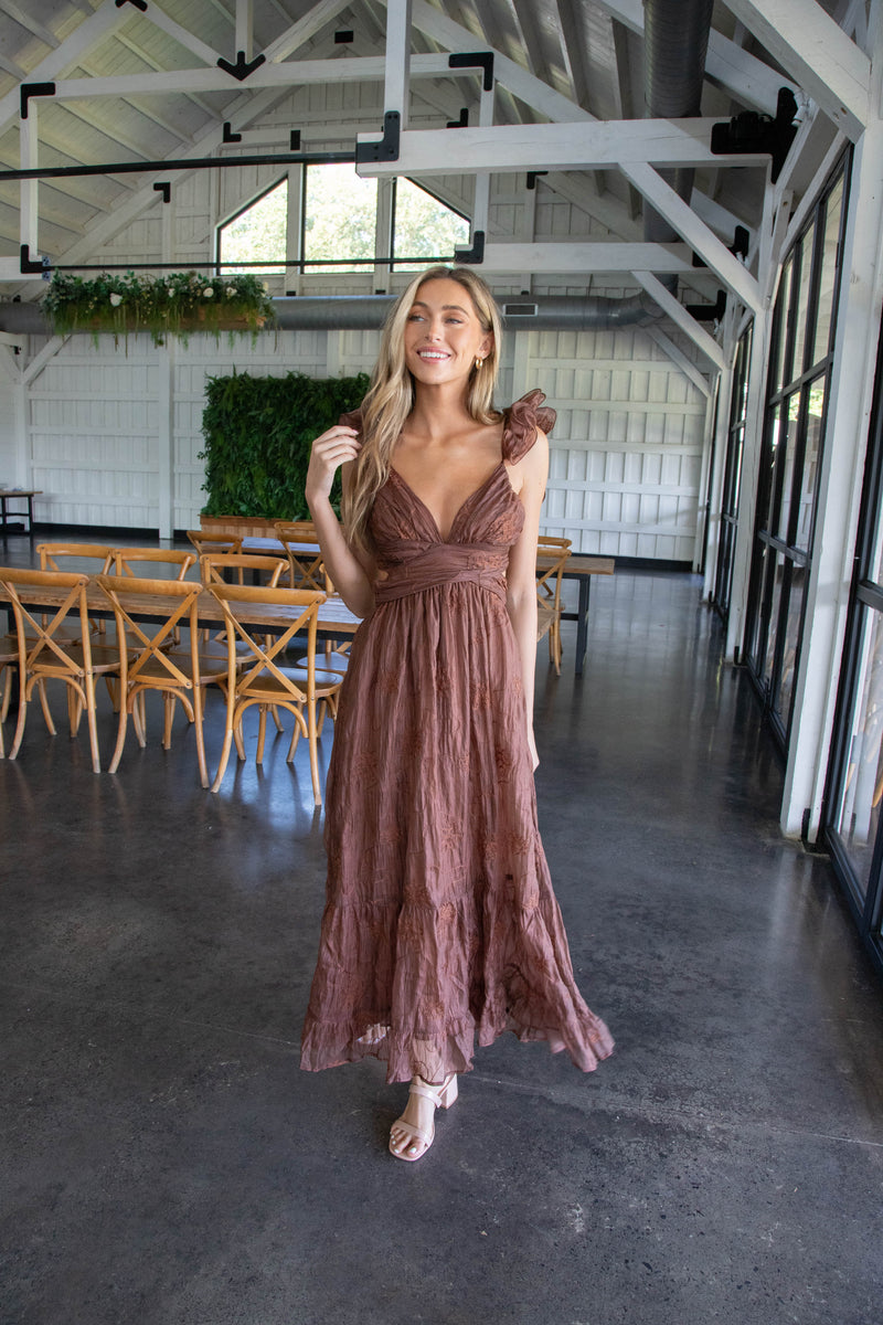 Samara Monochromatic Maxi Dress, Brown Floral