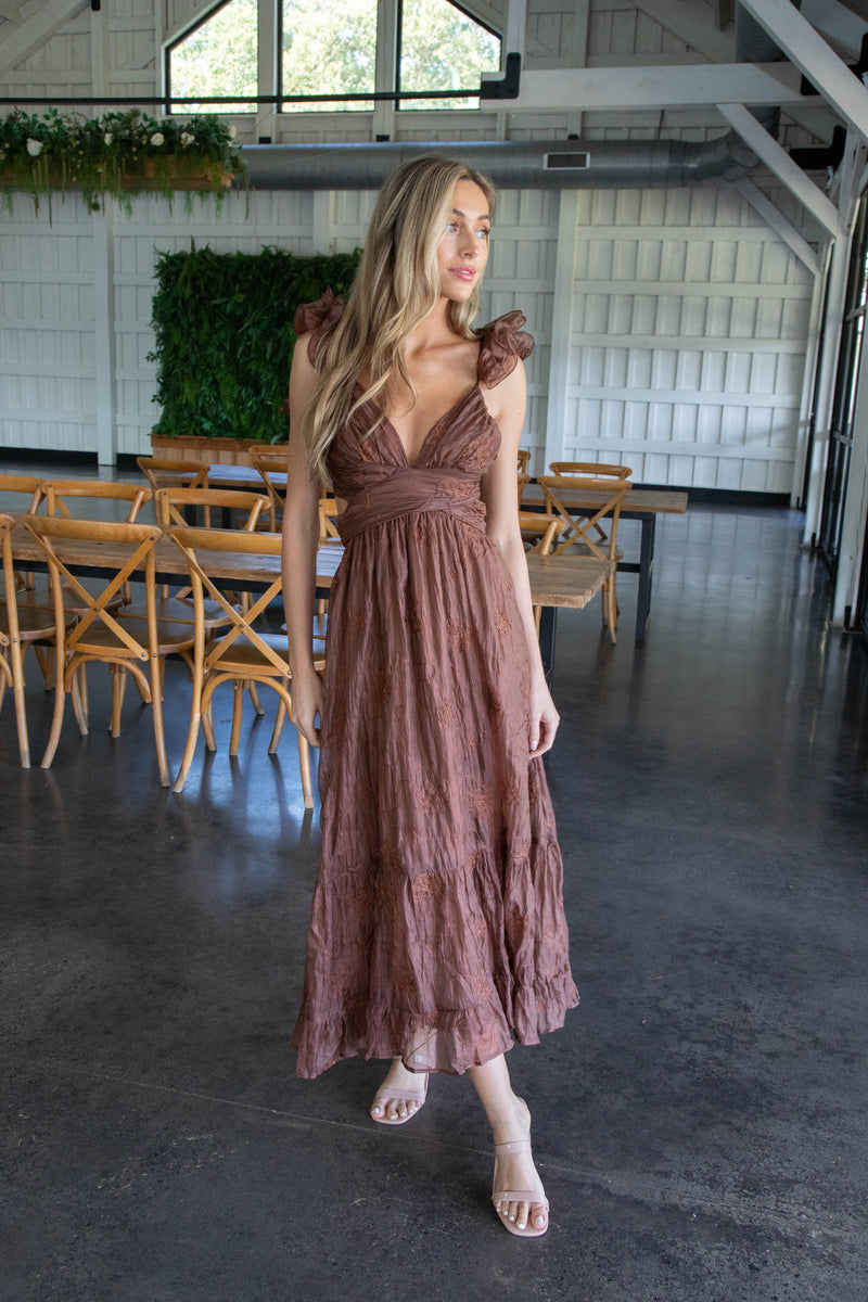 Samara Monochromatic Maxi Dress, Brown Floral