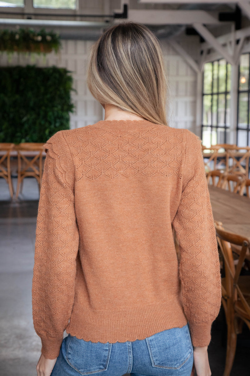 Katelin Pointelle Sweater, Camel