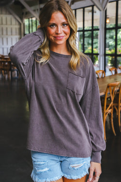 Ari Washed Pocket Tee, Espresso