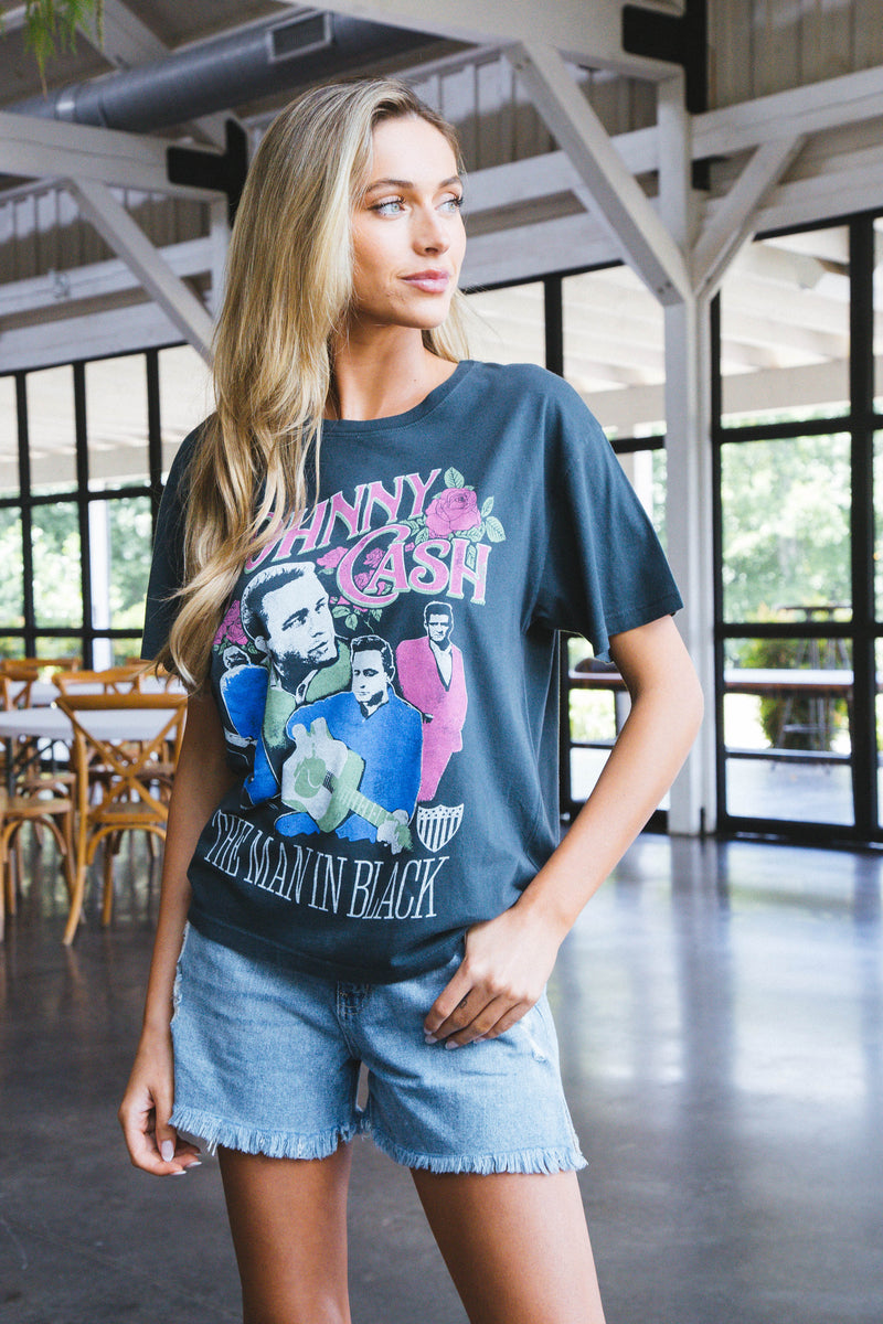 Johnny Cash The Man In Black Boyfriend Tee, Vintage Black | Daydreamer