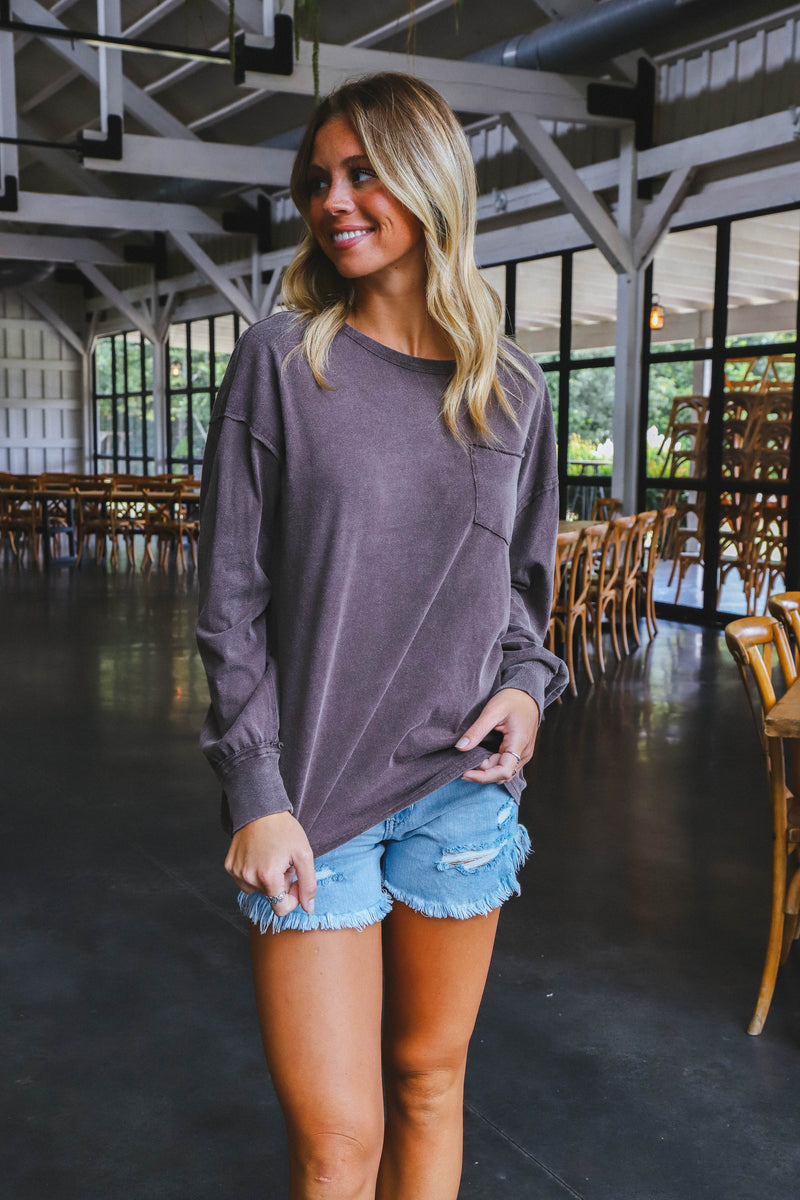 Ari Washed Pocket Tee, Espresso