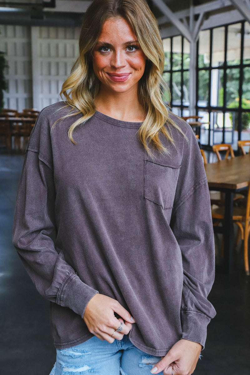 Ari Washed Pocket Tee, Espresso