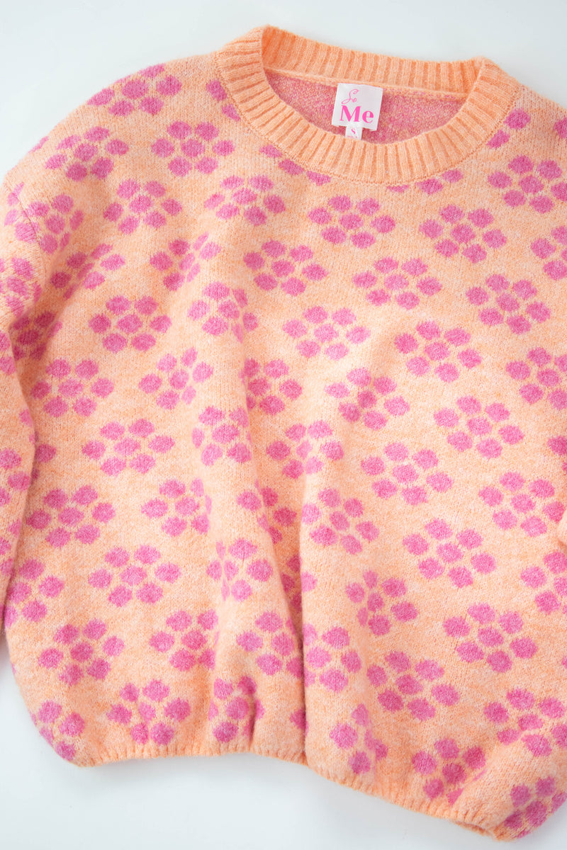 Brinley Flower Pattern Sweater, Apricot/Pink