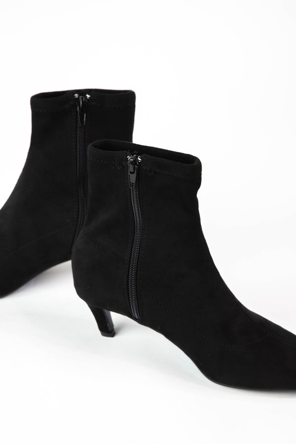 Lean Suede Kitten Heel Bootie, Black