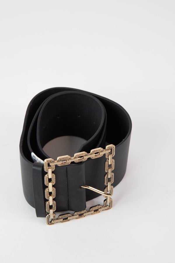 Gold Square Buckle Belt, Black