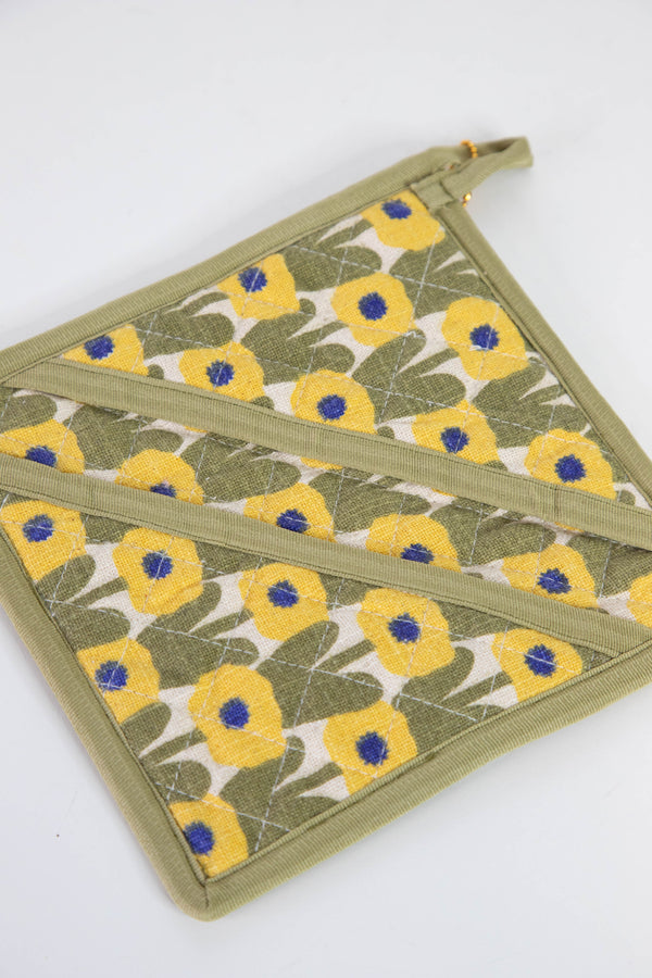 Cotton Slub Floral Pot Holder, Yellow