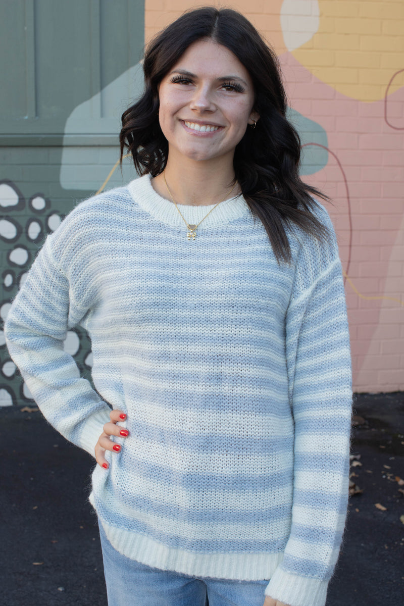 Fuzzy Stripe Tunic Sweater, Pearl Blue/Chalk | Sanctuary