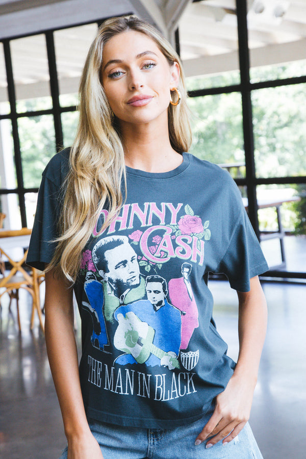 Johnny Cash The Man In Black Boyfriend Tee, Vintage Black | Daydreamer