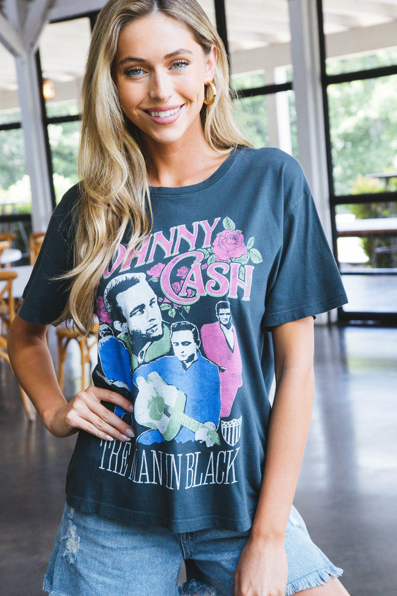 Johnny Cash The Man In Black Boyfriend Tee, Vintage Black | Daydreamer