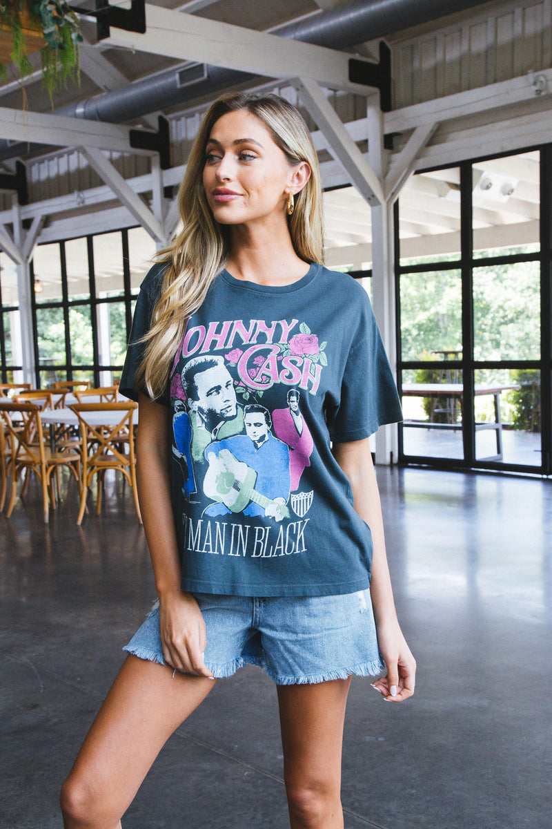 Johnny Cash The Man In Black Boyfriend Tee, Vintage Black | Daydreamer