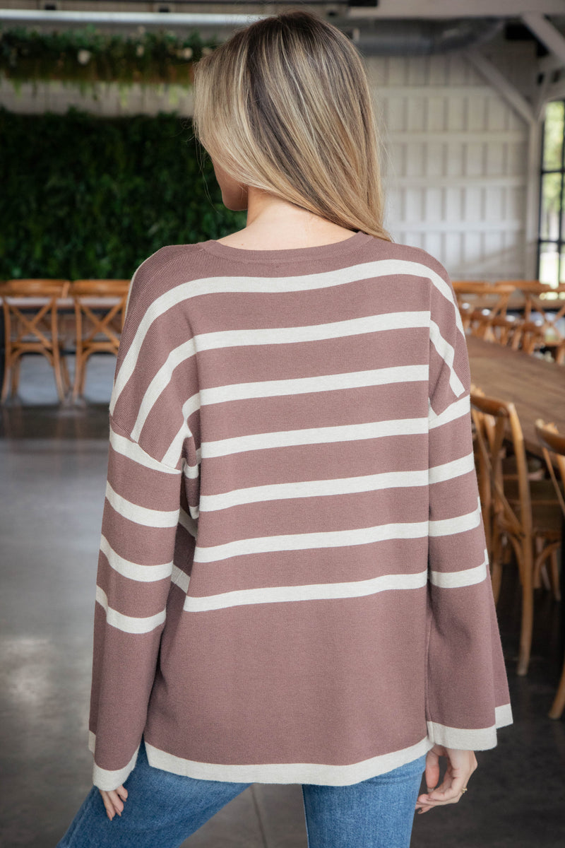 Silvia Striped Sweater Top, Mocha