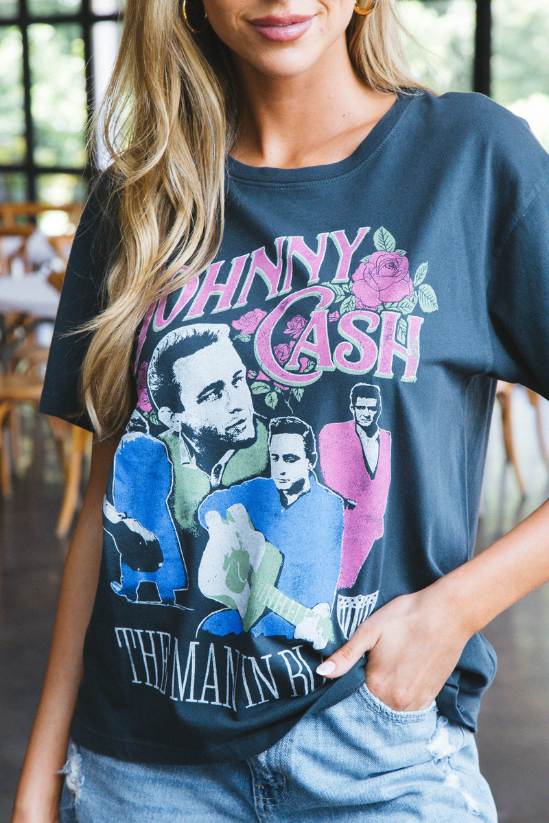 Johnny Cash The Man In Black Boyfriend Tee, Vintage Black | Daydreamer