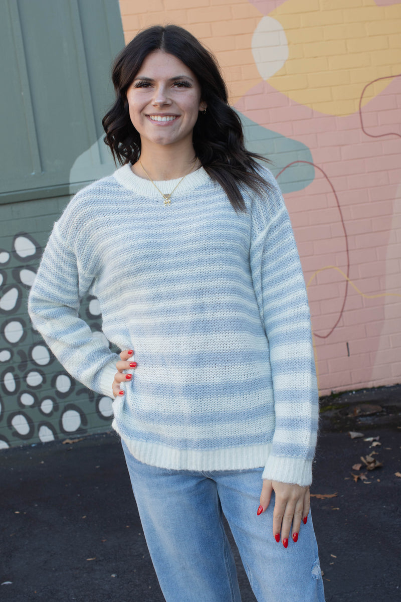 Fuzzy Stripe Tunic Sweater, Pearl Blue/Chalk | Sanctuary