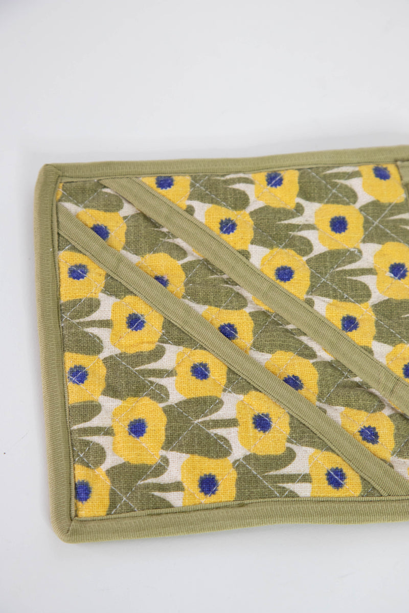 Cotton Slub Floral Pot Holder, Yellow