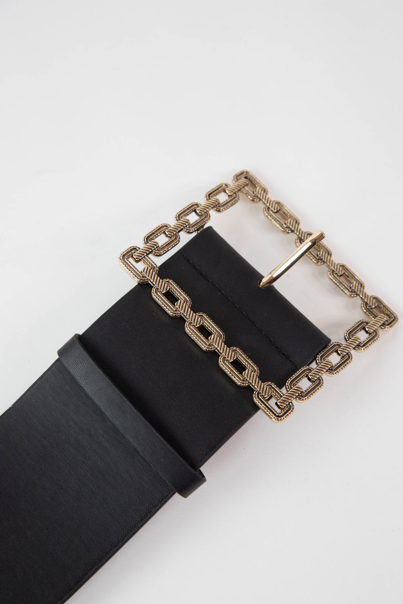 Gold Square Buckle Belt, Black