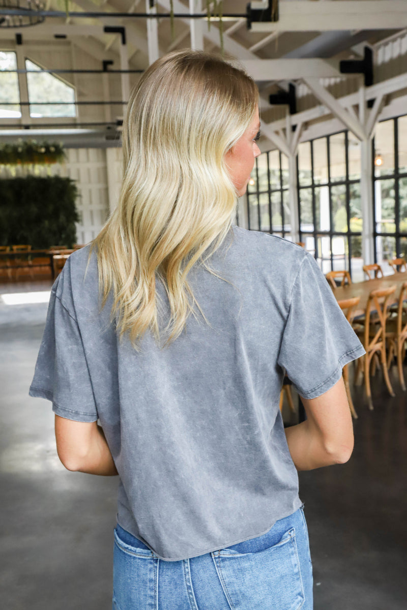 Beatrice Mineral Washed Crop Tee, Vintage Charcoal