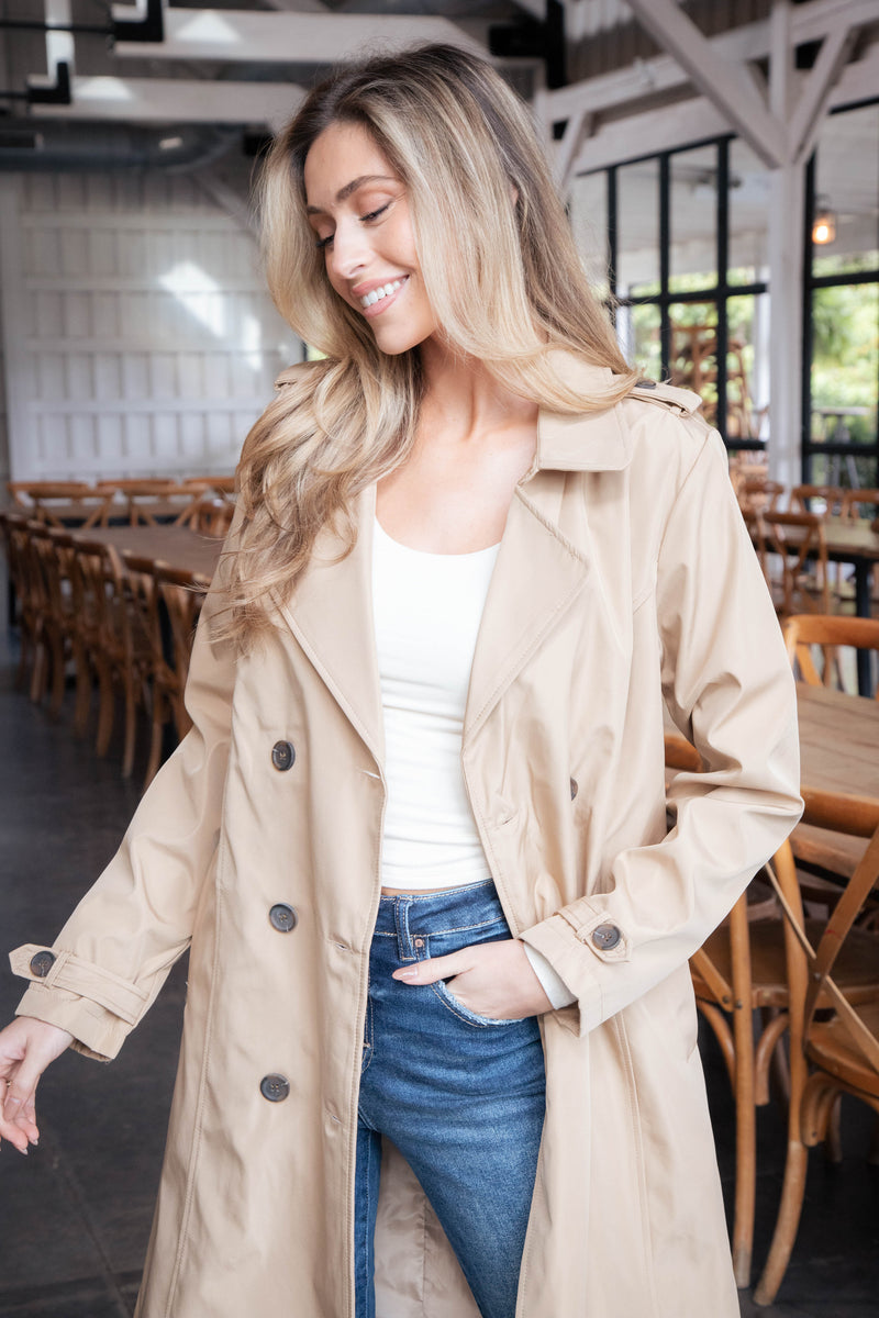 Janice Long Solid Trench Coat, Light Tan