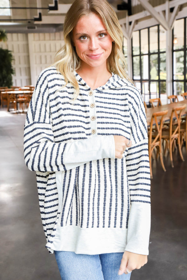 Amalia Stripe Contrast Hoodie, Cream/Black