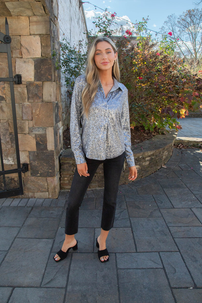 Radiant Sequin Shirt, Gunmetal | Sanctuary