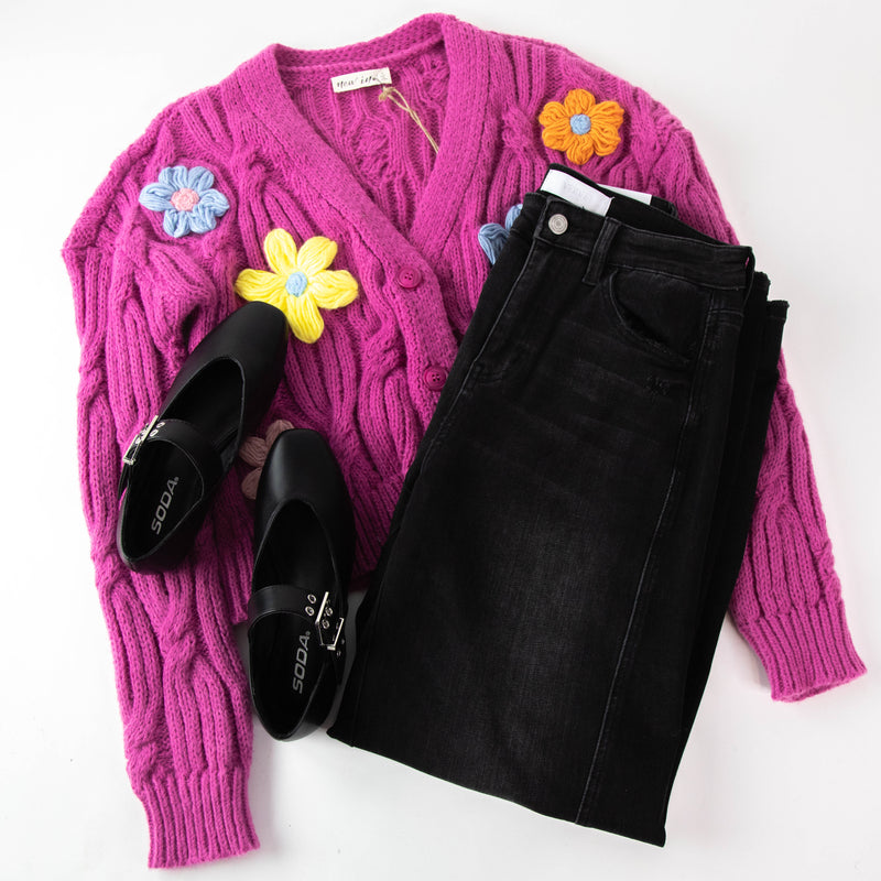 Tyra Flower Cardigan, Hot Pink